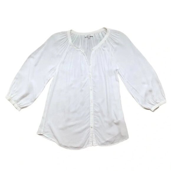 Aritzia Babaton Blouse 3/4 Length Bishop Sleeve Button Flowy White Size XS - Picture 2 of 13
